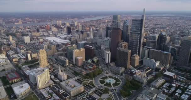 Philadelphia Cityscape Skyscrapers Background Golden Hour Light — Αρχείο Βίντεο