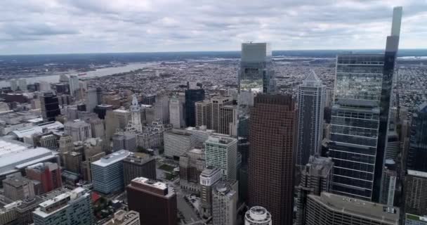 Cloudy Philadelphia Cityscape Business Mrakodrapy Radnice Pozadí Cloudy Sky Delaware — Stock video