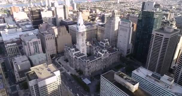 Philadelphia City Hall Beautiful Cityscape Business District Downtown Pennsylvania — Stockvideo
