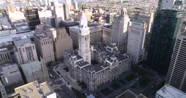 Philadelphia City Hall Beautiful Cityscape Business District Downtown Пенсильванія — стокове відео