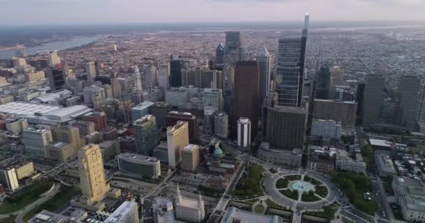 Philadelphia Cityscape Skyscrapers Background Golden Hour Light — Vídeo de Stock