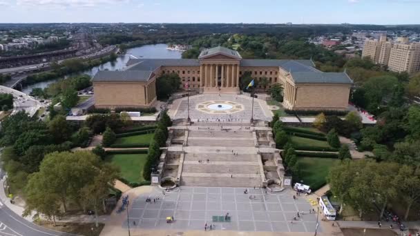 Philadelphia Museum Art Rocky Steps Inglês Pensilvânia Drone — Vídeo de Stock