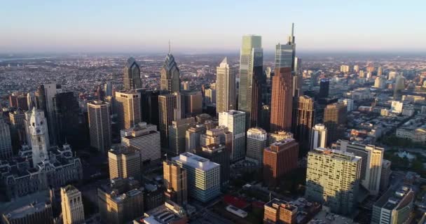 Philadelphia Cityscape Sunset Light Background Business District Logan Square — Video Stock
