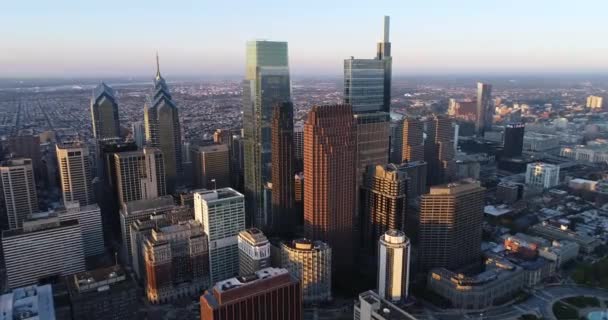 Filadelfia Cityscape Tramonto Luce Sullo Sfondo Distretto Degli Affari Con — Video Stock