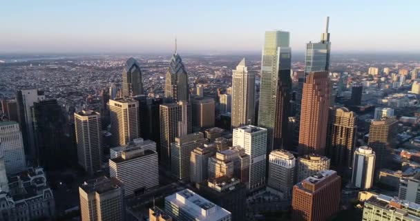 Philadelphia Cityscape Sunset Light Background Business District — Vídeos de Stock