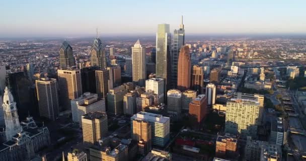 Philadelphia Cityscape Sunset Light Background Business District — Stock video