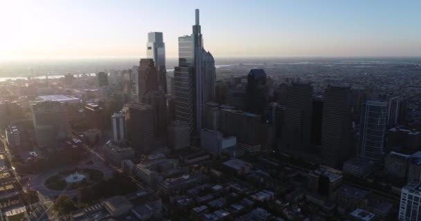 Philadelphia Pennsylvania Cityscape Beautiful Sunset Light Segundo Plano Praça Logan — Vídeo de Stock