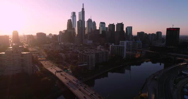 Philadelphie Paysage Urbain Pennsylvanie Belle Lumière Coucher Soleil Arrière Plan — Video