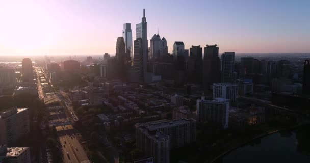 Philadelphie Paysage Urbain Pennsylvanie Belle Lumière Coucher Soleil Arrière Plan — Video