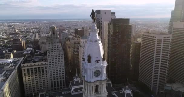 Estátua William Penn Philadelphia City Hall Tower Bela Paisagem Urbana — Vídeo de Stock