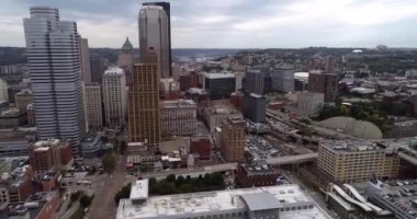 Pittsburgh Cityscape, Pennsylvania. Business District, Downtown. Skyscrapers in Background. Drone Point of View