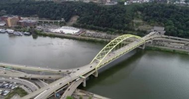 Fort Pitt Bridge in Pittsburgh, Pennsylvania. Traffic in Background