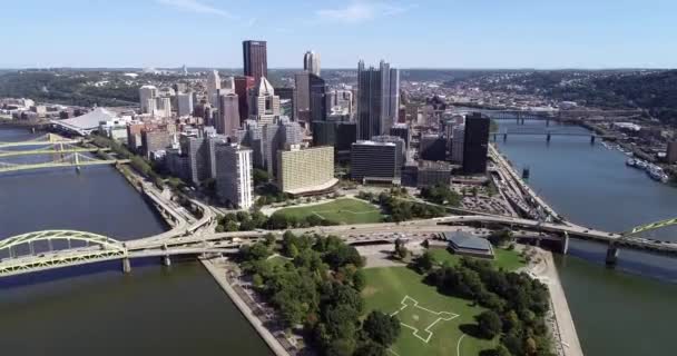 Pittsburgh Cityscape Pennsylvania Allegheny Monongahela Rivers City Famous Because Bridges — 图库视频影像