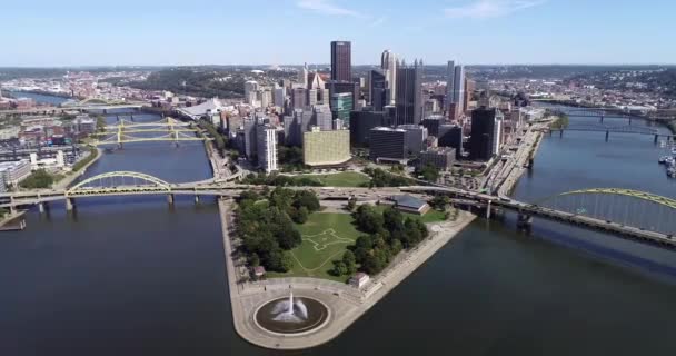Pittsburgh Cityscape Pennsylvania Allegheny Monongahela Rivieren Stad Beroemd Vanwege Bruggen — Stockvideo