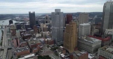 Aerial view of Pittsburgh, Pennsylvania. Downtown with Allegheny and Monongahela rivers in Background