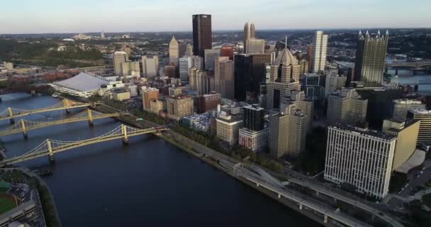 宾夕法尼亚州匹兹堡市的风景 以商业区和河流为背景的白天 — 图库视频影像