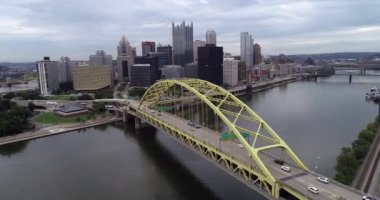 Fort Pitt Bridge in Pittsburgh, Pennsylvania. Traffic in Background