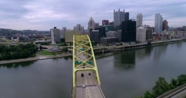 Fort Pitt Bridge in Pittsburgh, Pennsylvania. Traffic in Background