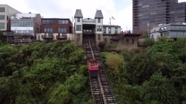 Pittsburgh city skyline with Duquesne Incline funicular. Pennsylvania