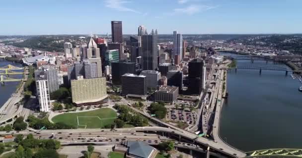 Pittsburgh Pennsylvania Nın Hava Manzarası Gündüz Vakti Bölgesi Nehir Arka — Stok video