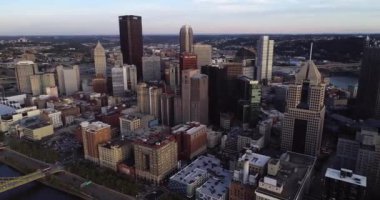 Aerial view of Pittsburgh, Pennsylvania. Business district. Drone Point of View.