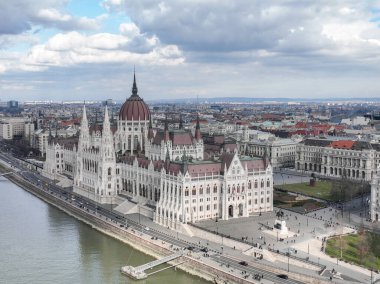 Budapest Landmarks Aerial View of Hungarian Parliament Building and Danube River in Cityscape