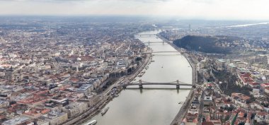 Budapest Old Town, Danube River and Elisabeth Bridge, Petofi Bridge in Background