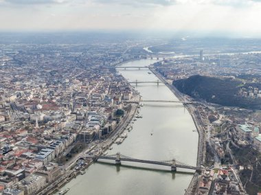 Budapest Old Town, Danube River and Elisabeth Bridge, Petofi Bridge in Background