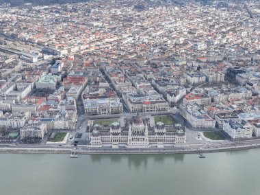 Budapest Best Aerial View of Hungarian Parliament Building and Danube River in Cityscape from a Drone Point of View