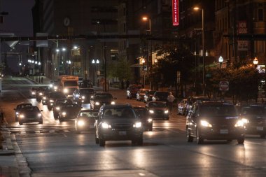 Baltimore, Maryland - October 03, 2019: Night Traffic in Baltimore, Maryland. City Street and Blurry Cars Because of Long Exposure