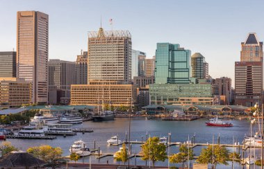 Baltimore, Maryland - October 04, 2019: View of Inner Harbor and Downtown Skyline Aerial in Baltimore, MD