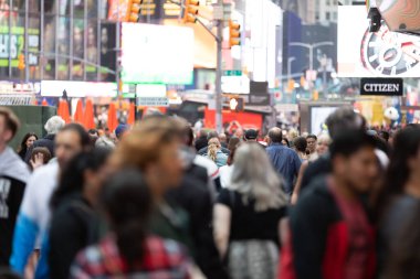 Manhattan, NYC - October 06, 2019: Crowded Manhattan Downtown in NYC. Tourist Walking on Famous Avenue