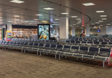 Newark, New Jersey - October 08, 2019: Empty Airport. Departure Area with Empty Seats