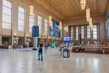 PHILADELPHIA, PENNSYLVANIA - OCTOBER 02, 2019: The departure hall at 30th Street Station in Philadelphia. Interior view of 30th Street Station. PA, USA.