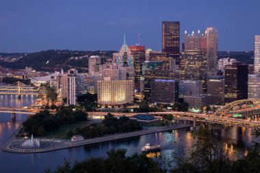 Cityscape of Pittsburgh and Evening Light. Fort Pitt Bridge in the Background. Beautiful Pittsburgh Skyline