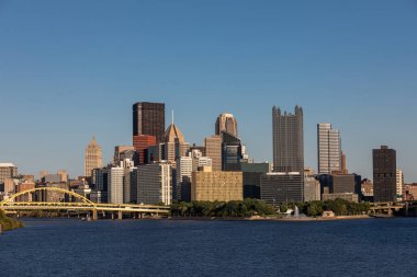 Cityscape of Pittsburgh, Pennsylvania. Allegheny and Monongahela Rivers in Background. Ohio River. Pittsburgh Downtown With Skyscrapers and Beautiful Sky. Postcard View.