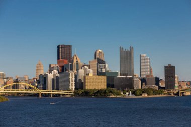 Cityscape of Pittsburgh, Pennsylvania. Allegheny and Monongahela Rivers in Background. Ohio River. Pittsburgh Downtown With Skyscrapers and Beautiful Sky. Postcard View.