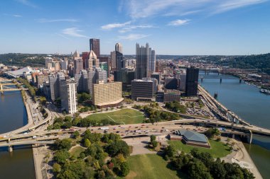 Pittsburgh Cityscape and Business District, Downtown in Background. Rivers in and Bridges in Background. Pennsylvania.
