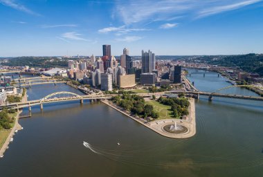 Pittsburgh Cityscape and Business District, Downtown Point State Park in Background. Rivers and Bridges in Background. Pennsylvania.