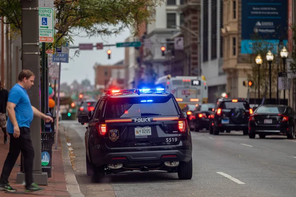 Baltimore Maryland October 2019 Baltimore Police Vehicle Flashing Lights Cityscape — Photo
