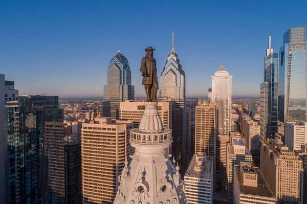 Statue of William Penn. Philadelphia City Hall. William Penn is a bronze statue by Alexander Milne Calder of William Penn. It is located atop the Philadelphia City Hall in Philadelphia, Pennsylvania.