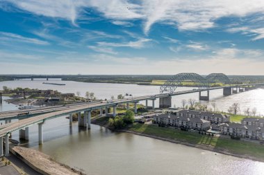 Cityscape of Memphis. Mississippi river and Hernando de Soto Bridge. Tennessee