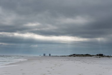 Empty Pensacola Beach in Florida. Cloudy and Windy Day.