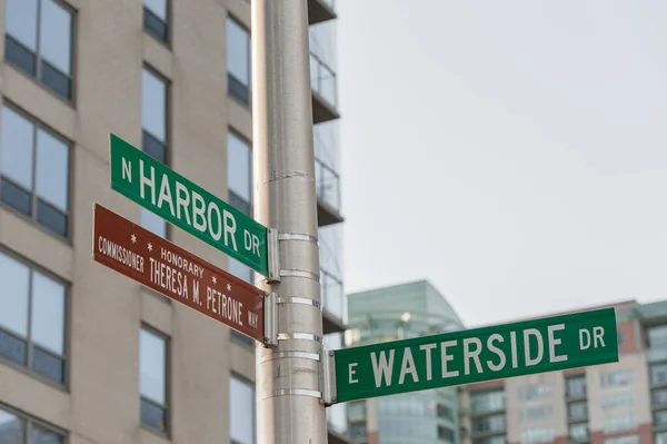 Chicago Road Sign Harbor Waterside Illinois — Stok Foto