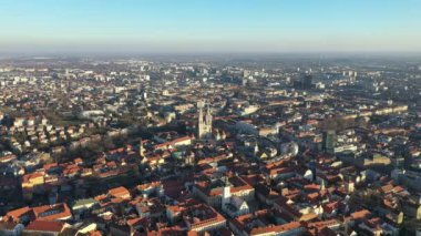 Main square and historic old city center in Zagreb. Zagreb Cathedral in Background. It is on the Kaptol, is a Roman Catholic institution and the tallest building in Croatia. Sacral building in Gothic style