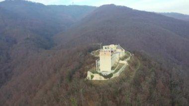 Medvedgrad castle in Zagreb Croatia. Castle is under construction. Beautiful Medvednica Mountain in Background