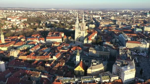 Main Square Historic Old City Center Zagreb Zagreb Cathedral Background — Vídeos de Stock