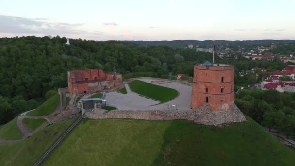 Замок Гедиминас Старом Городе Вильнюса Литве Холм Трёх Крестов Фоновом — стоковое видео