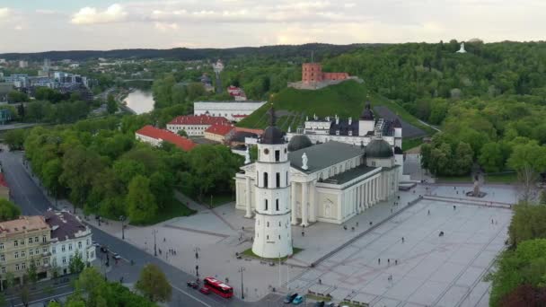 Vilnius Old Town Lithuania Gediminas Castle Cathedral Bell Tower Background — Video