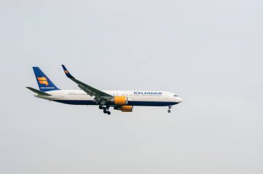 Icelandair Airlines Boeing 767 TF-ISW landing in London Heathrow International Airport.